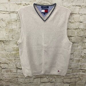 Tommy Hilfiger Beige Gray Cotton Heavy V Neck Sweater Vest